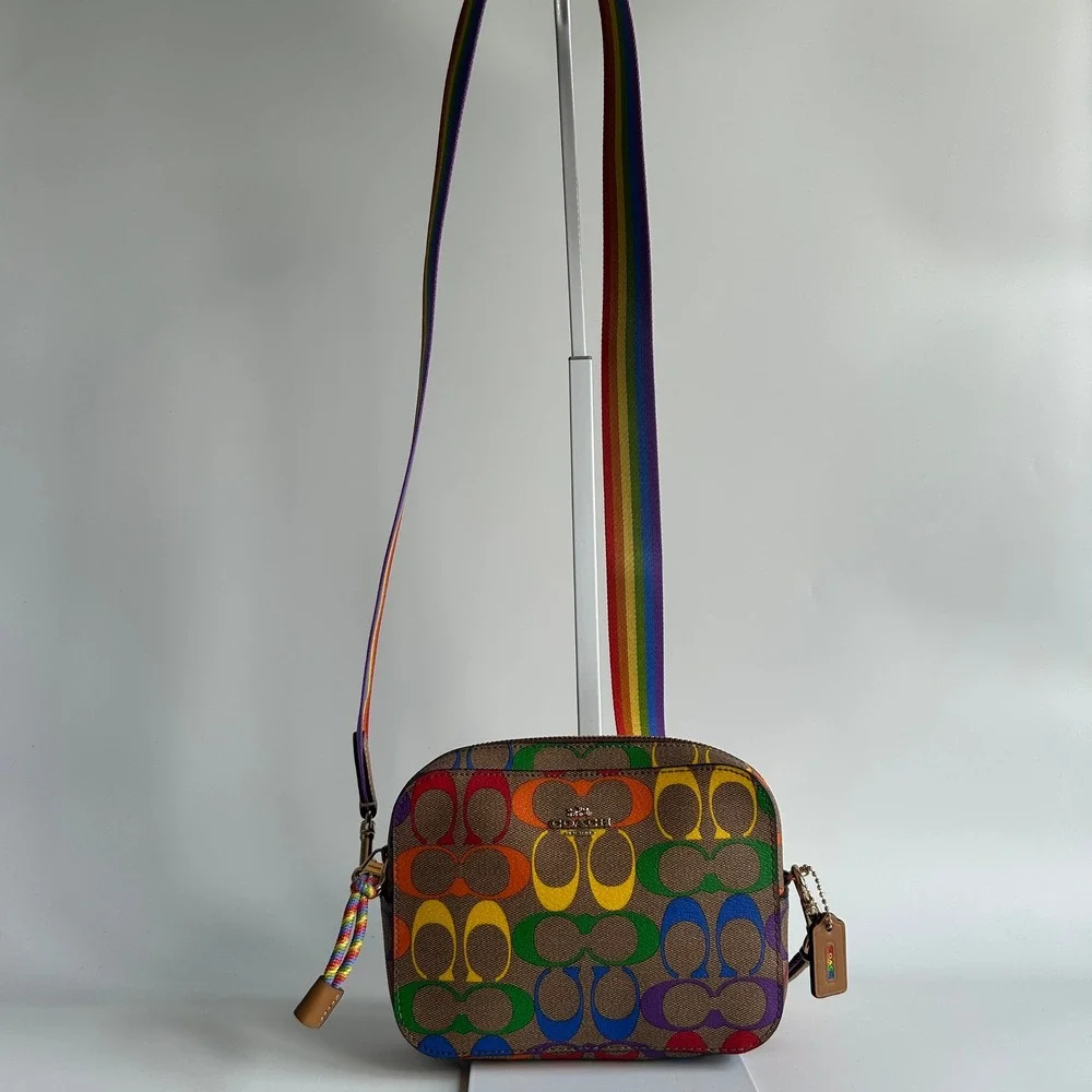 Coach Jamie Camera Bag Rainbow Signature Canvas Crossbody Excellent